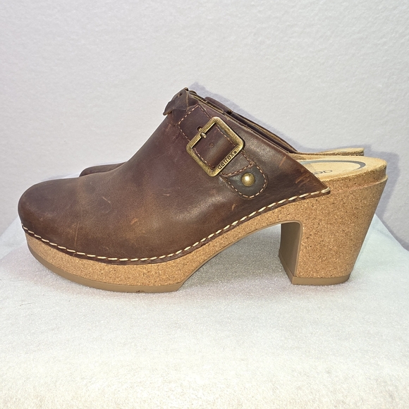 Aetrex Corey Brown Leather Clog Mules | Cork Heel Comfort Slip-On | Size 9 - Picture 4 of 10